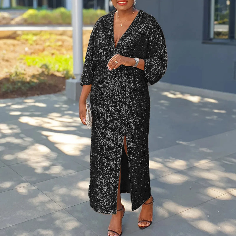 Plus Size Sequined Split Luxury Party Dress