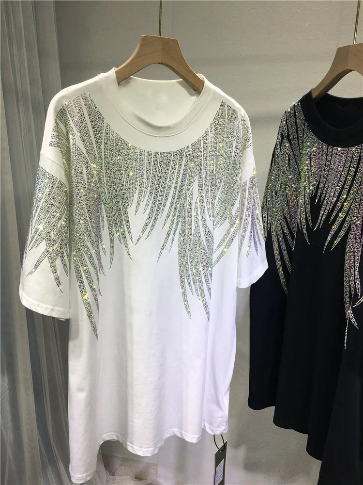L-4XL Plus Size Tops Rhinestone Graphic T-shirts