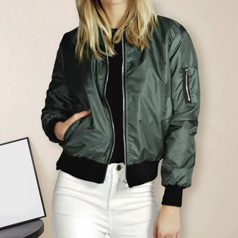 Solid Zipper Jackets Spring Autumn Casual