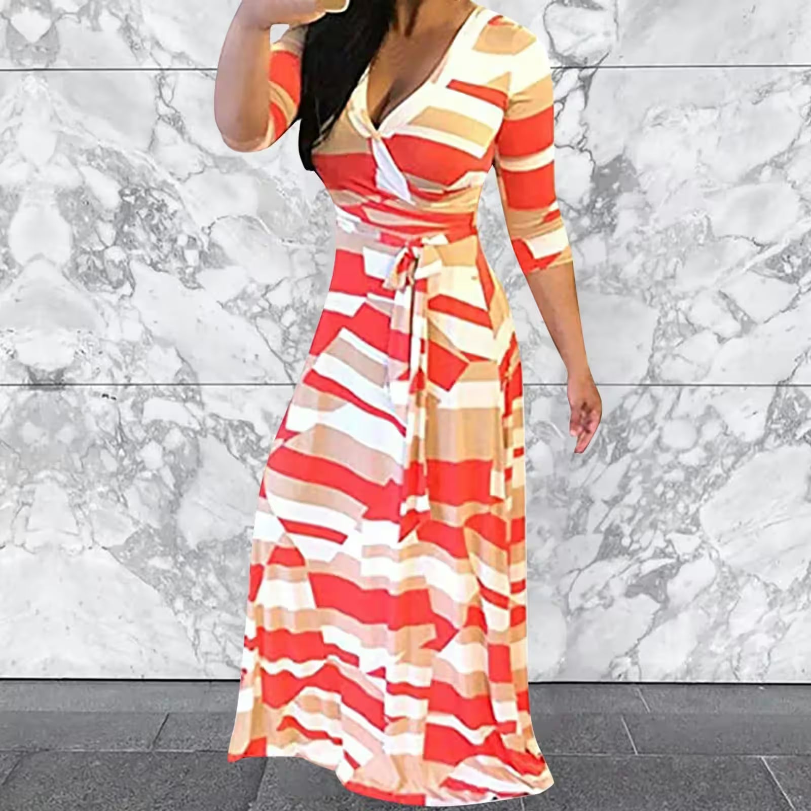 V Neck Short Sleeve Floral Midi Dress Sexy - Additional View 5