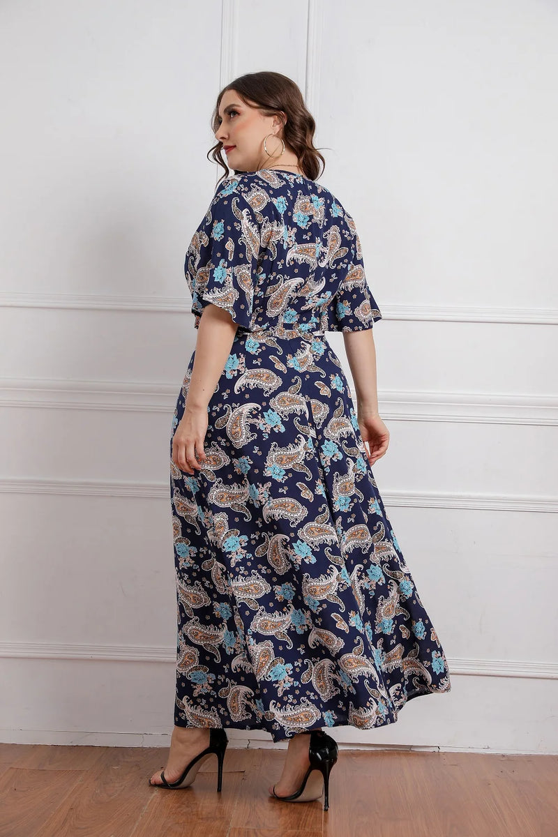 Plus Size Floral Print Short Sleeve Bohemian