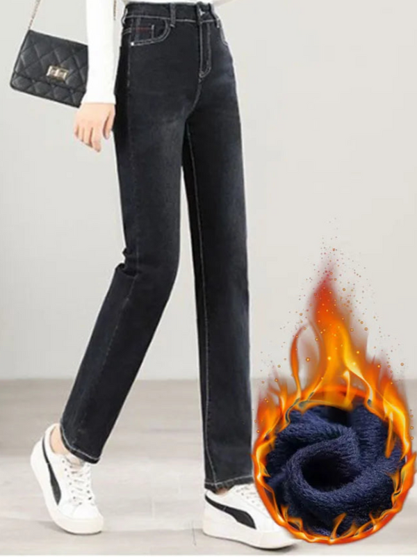 Jeans Hight Waist Thick Slim Straight
