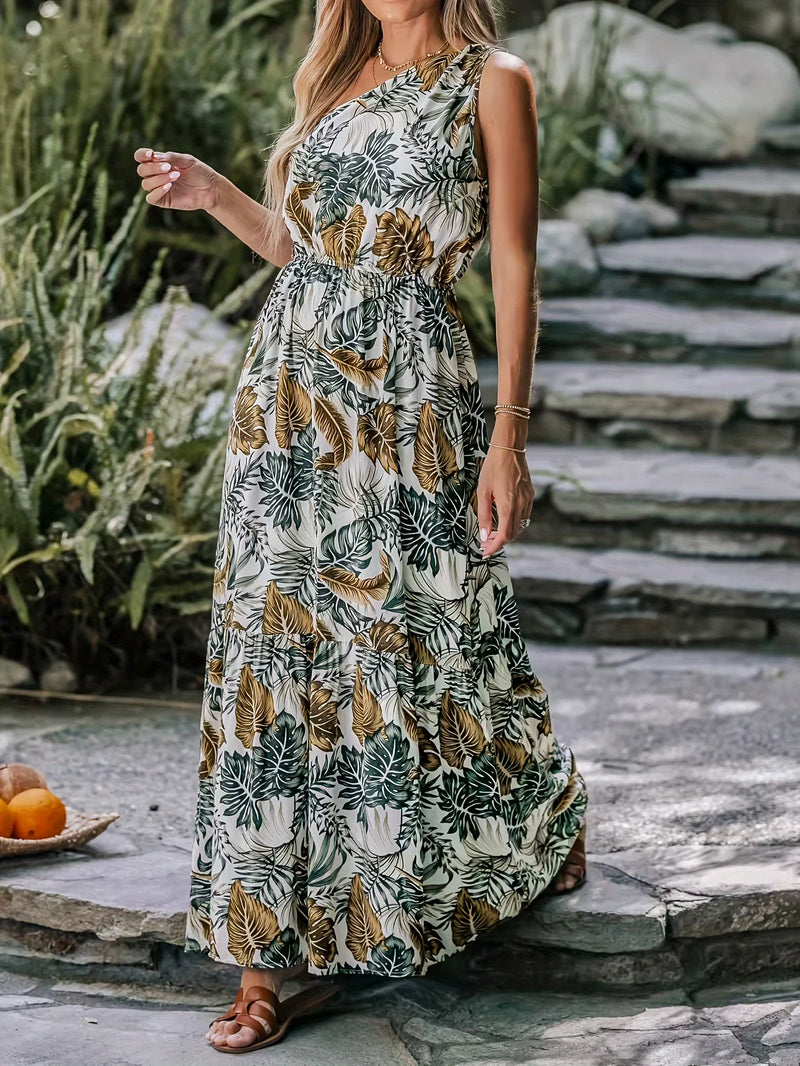 Plus size dress unique leaf print