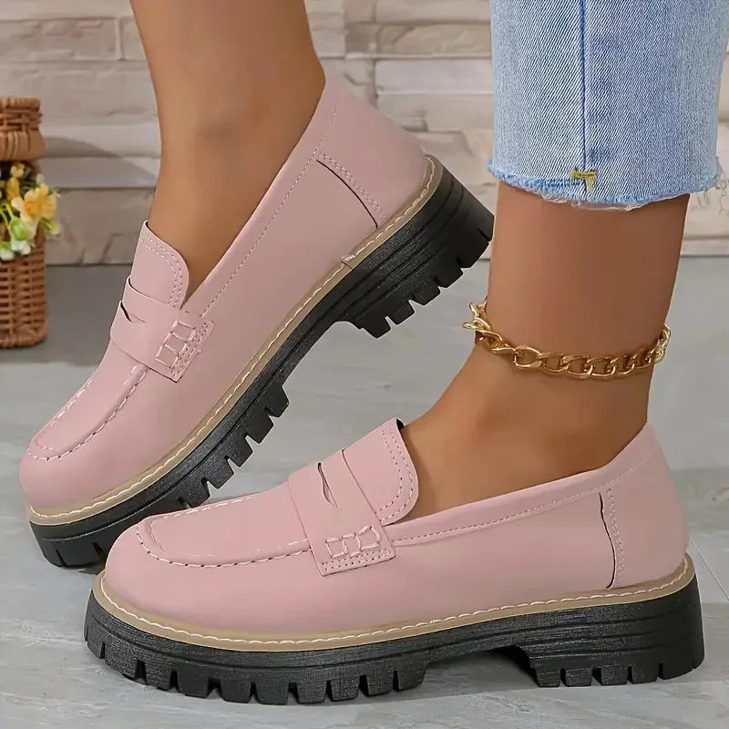Spring casual British style shoes with thick heels and retro single