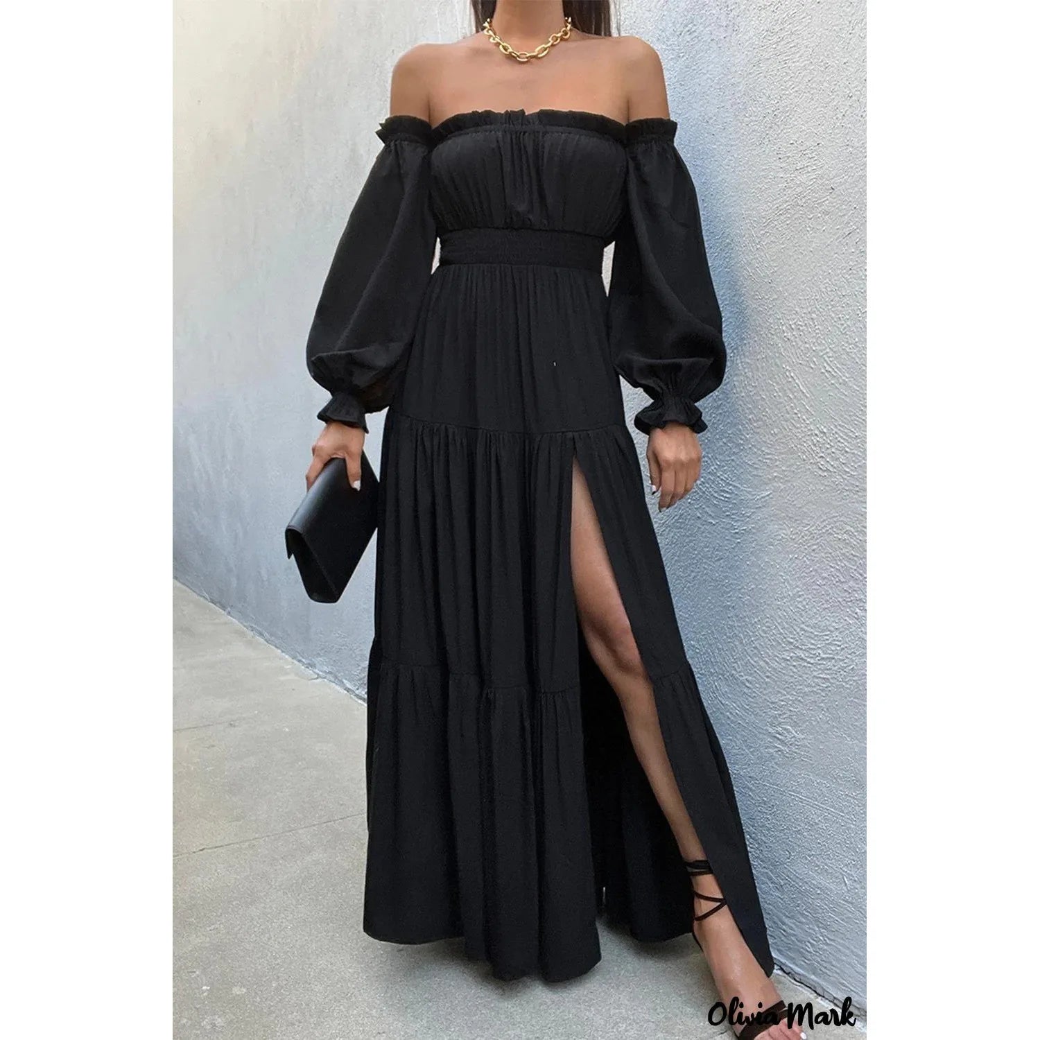 Long Sleeve Party Evening Dress with High Slit