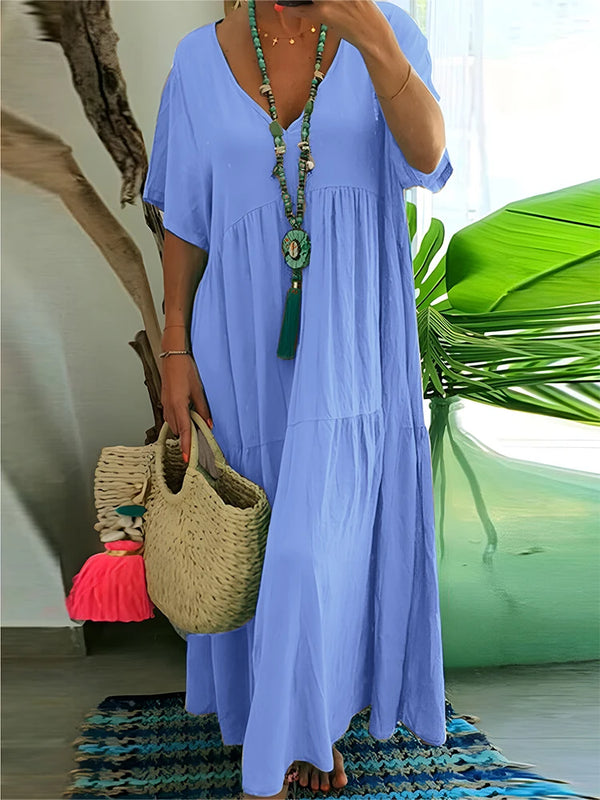 Plus Size Casual Loose V-Neck Solid Long