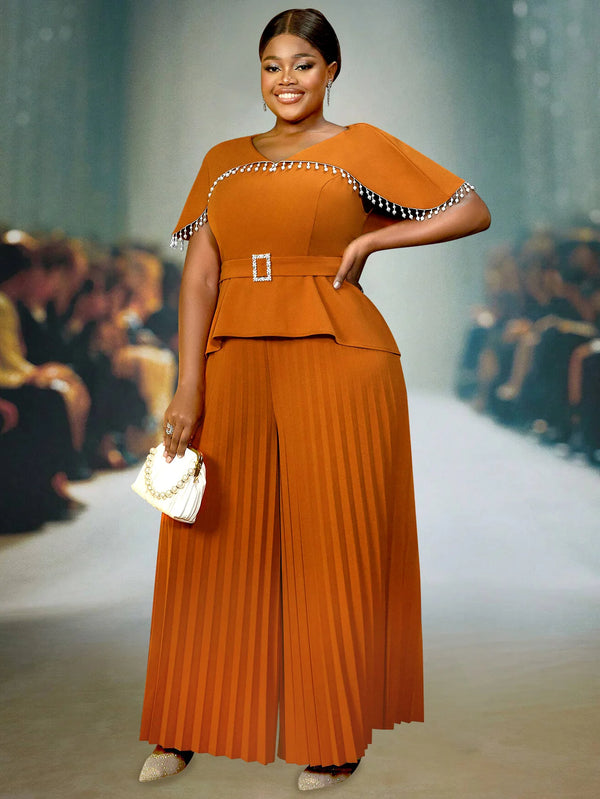 Plus Size Jumpsuits V Neck Cape Sleeve High