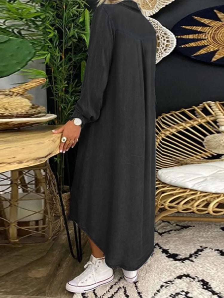 Plus Size Casual Dress Elegant Button Long Sleeve