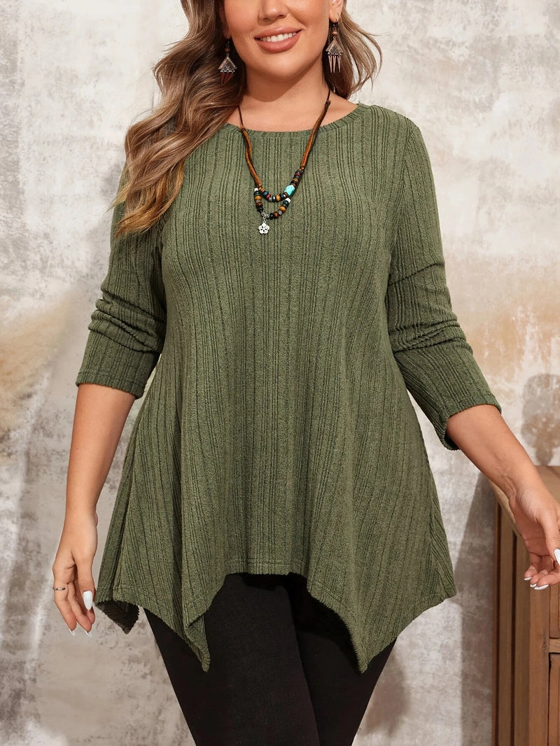 Plus Size Solid  T-shirt, Casual Long Sleeve Spring