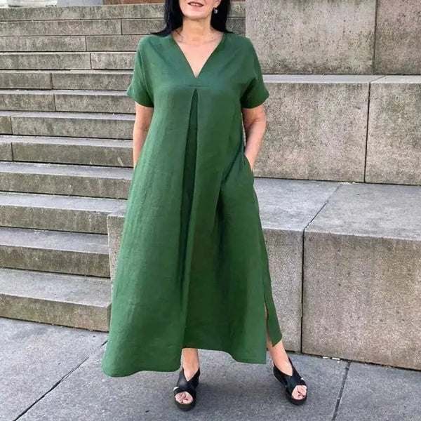 Plus Size Fashion Dress V-neck Solid Color Casual