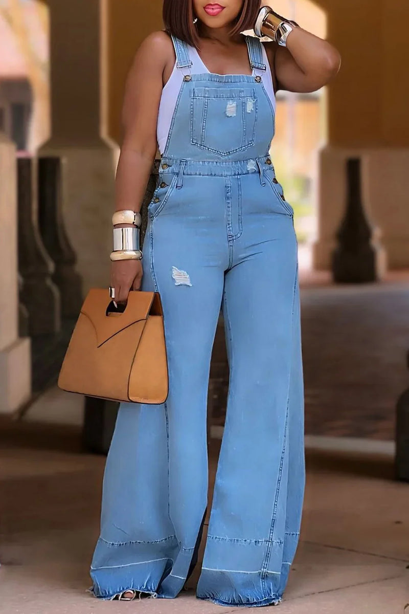 Plus Size Streetwear Button Jean Jumpsuits Clothing