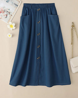 Casual Elastic Waist A-line Maxi Skirts