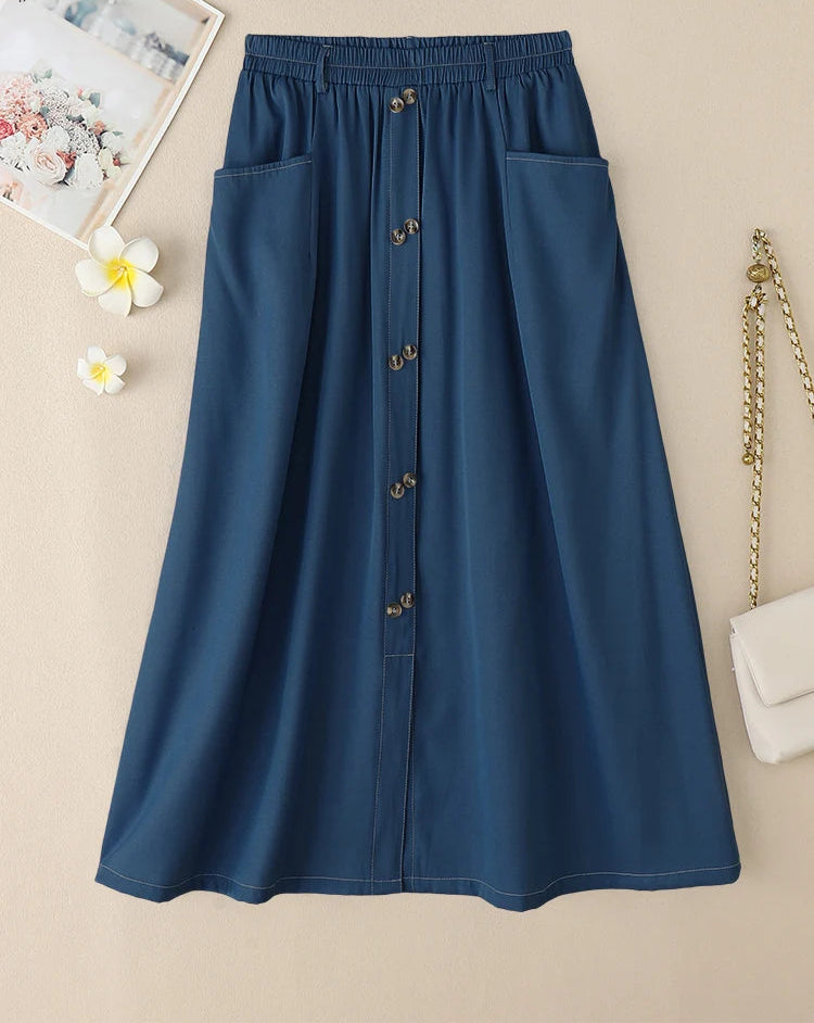 Casual Elastic Waist A-line Maxi Skirts
