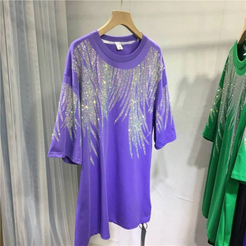 L-4XL Plus Size Tops Rhinestone Graphic T-shirts