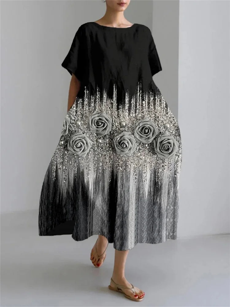 Plus Size Fresh Flower 3D Printed Round Dress S-5XL