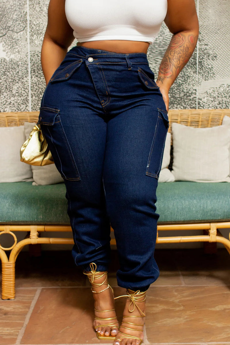 Plus Size Blue All Season Everyday High Waist