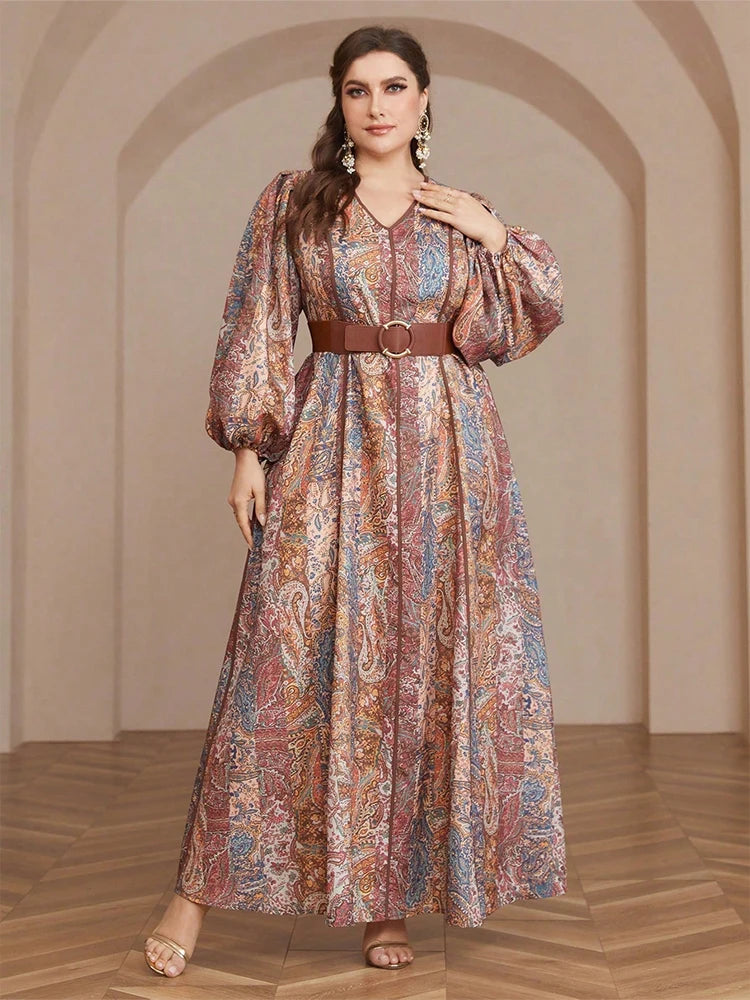 Plus Size Maxi Dresses Luxury  V-neck Print