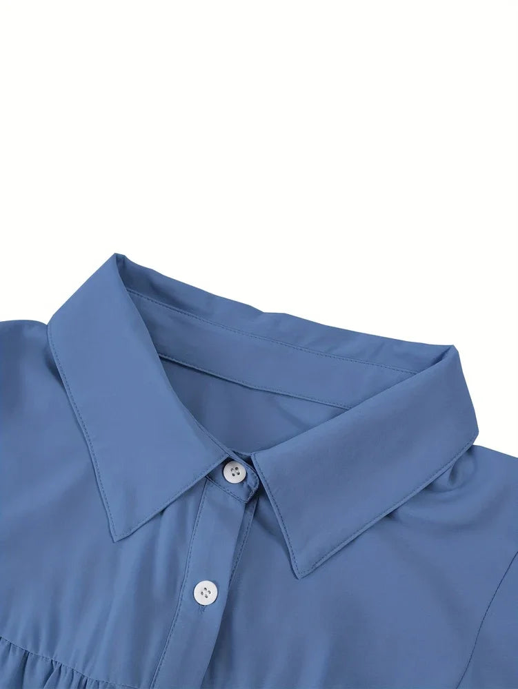 Plus Size Front Open Button Lantern Sleeve Casual