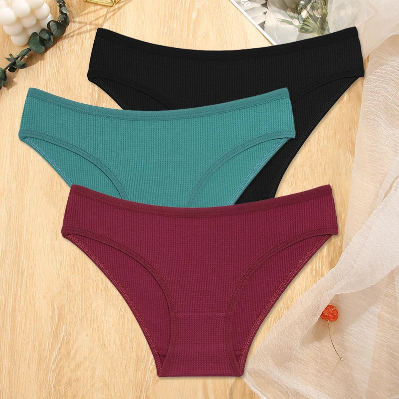 3Pcs/set  Waffle Cotton Panties S-XL