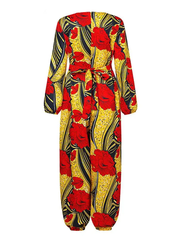 Plus Size Printed Jumpsuits Vintage Casual