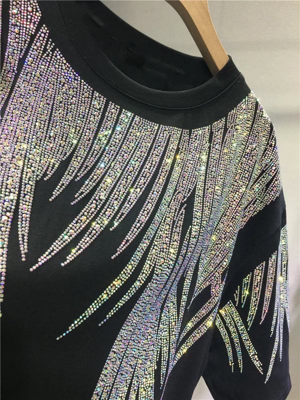L-4XL Plus Size Tops Rhinestone Graphic T-shirts