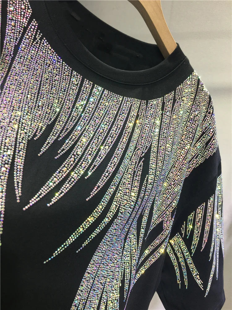 L-4XL Plus Size Tops Rhinestone Graphic T-shirts
