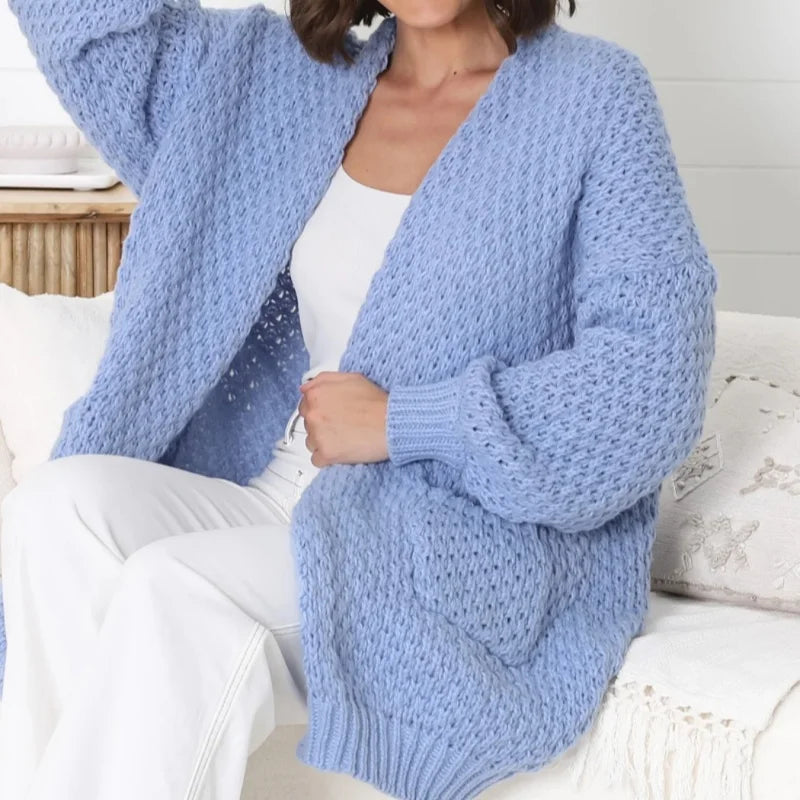 Plus size front chunky knitted pocket cardigan sweater