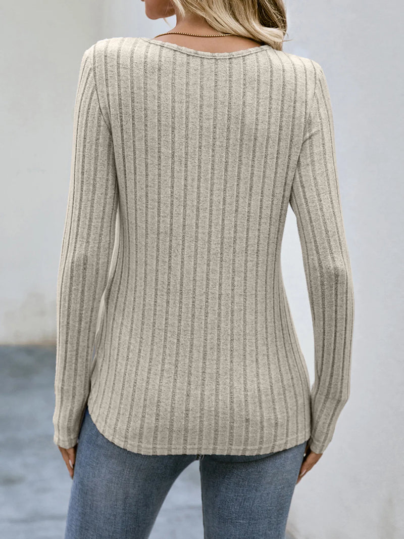 T-shirt Long-sleeved Casual Street Style Buttons Pullover