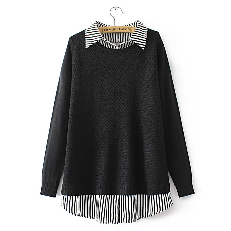Plus Size Patchwork Striped Sweater Two Pieces