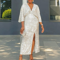 Plus Size Sequined Split Luxury Party Dress