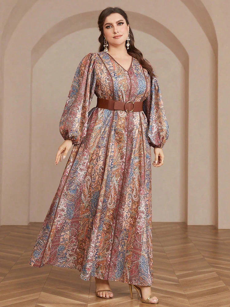 Plus Size Maxi Dresses Luxury  V-neck Print