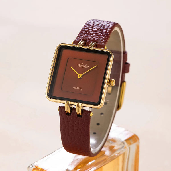 Wine Red Waterproof Belt Ladies Fashion Quartz Clock Watches