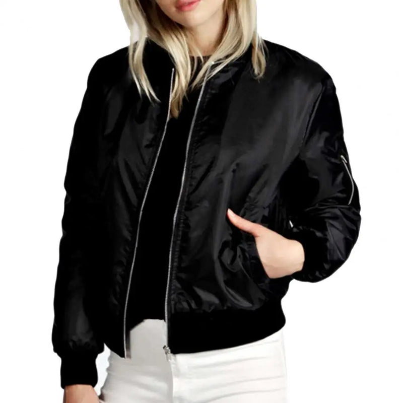 Solid Zipper Jackets Spring Autumn Casual