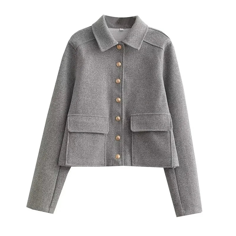 Jacket Women Button Cropped