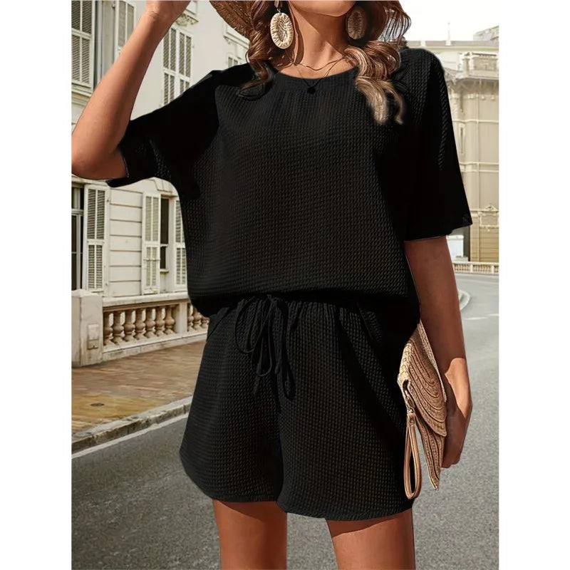 2 Piece Sets Outfit Solid Color Casual Loose Short