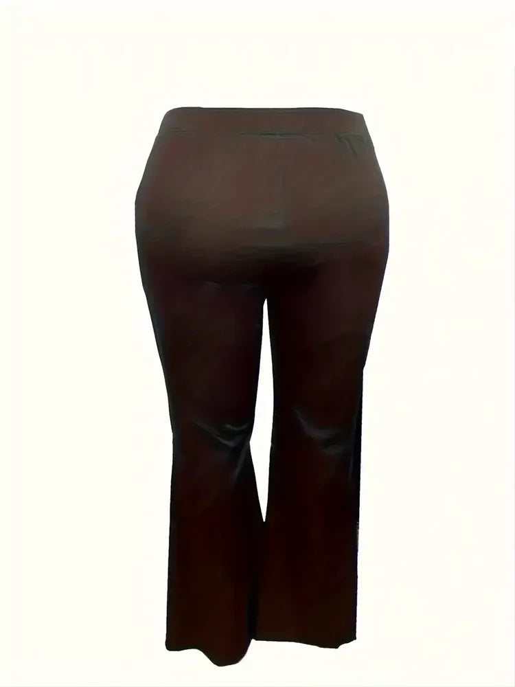 Plus Size Casual Black High Waist Lace Flare Leggings Sexy