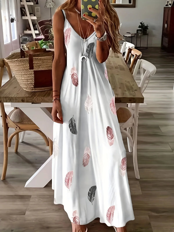 Sexy V-neck Feather Print Sling Dress
