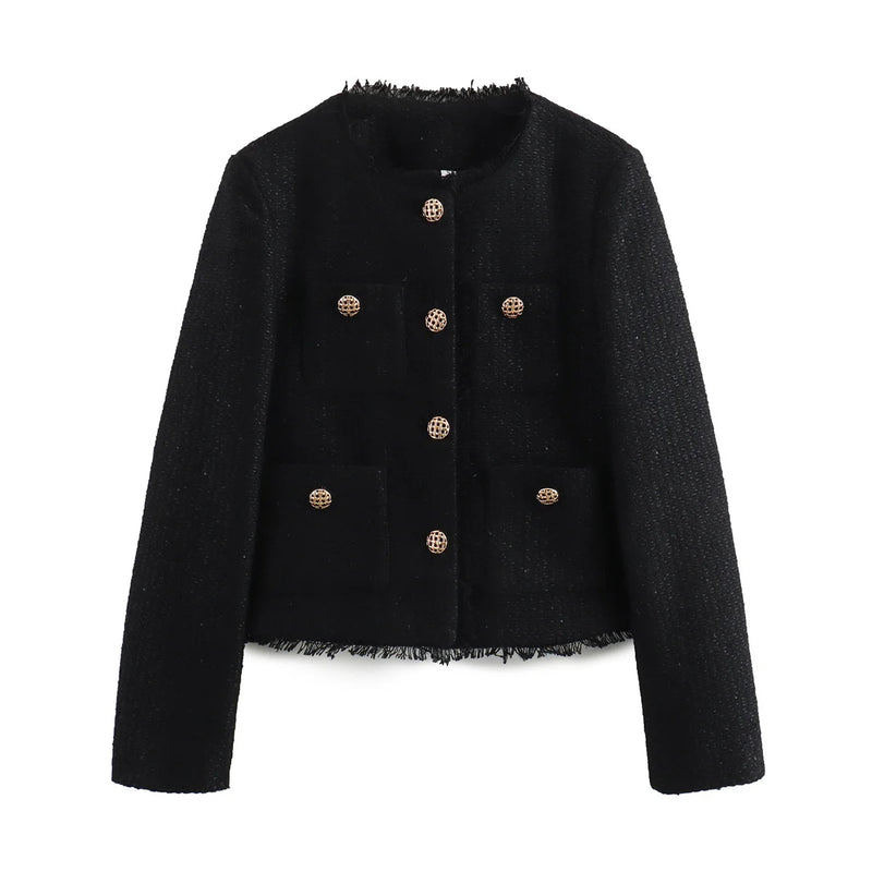 Chic Female Tweed Basic Jacket Coat
