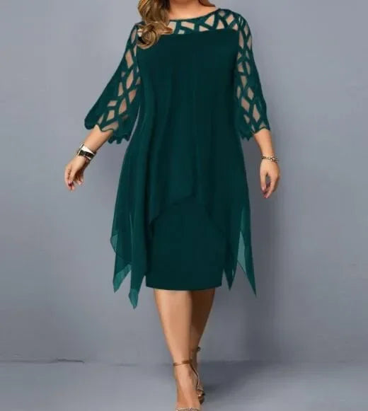 Plus Size Chiffon Dress Elegant Midi Party Dress