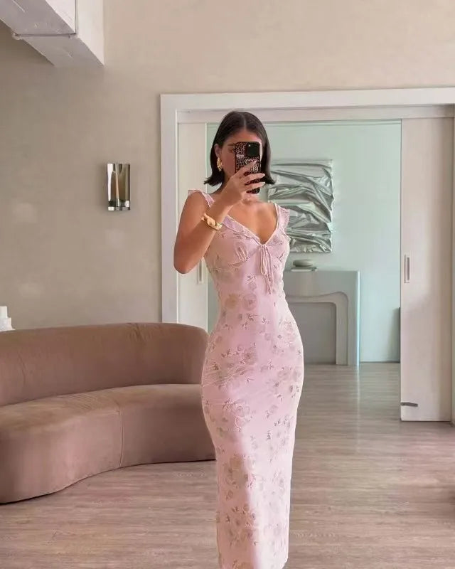 Sleeveless Backless Summer Vacation Dress with Ruffles