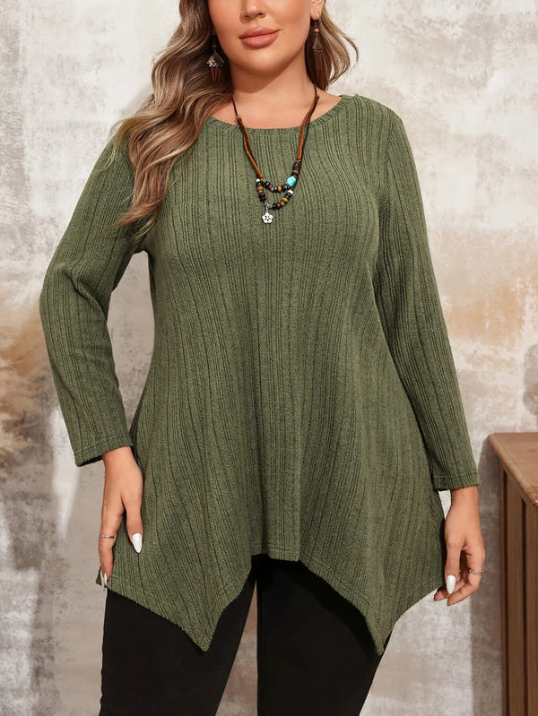 Plus Size Solid  T-shirt, Casual Long Sleeve Spring