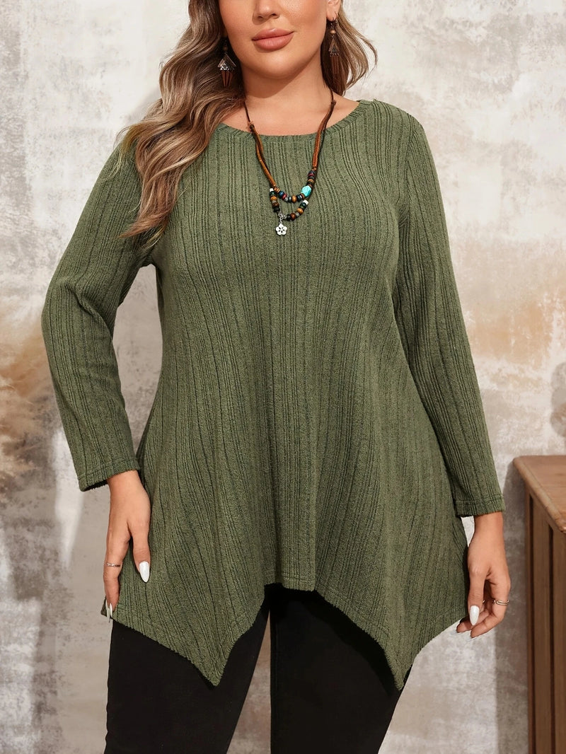 Plus Size Solid  T-shirt, Casual Long Sleeve Spring