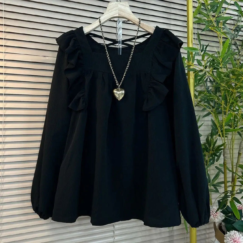 Spring Oversized Clothing Ruffled Square Neck Casual