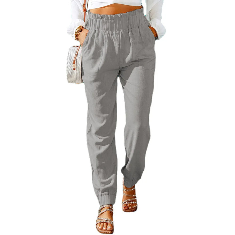 Ruffled Elastic Waistband High Waisted Pants