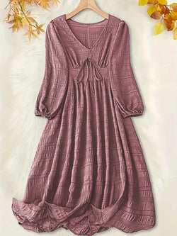 Plus Size Casual Dress with Textured Lantern Sleeves