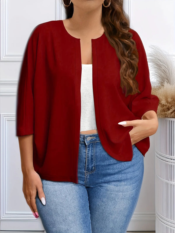 Plus Size Open Front Cardigan Lightweight 3/4 Sleeve Casual