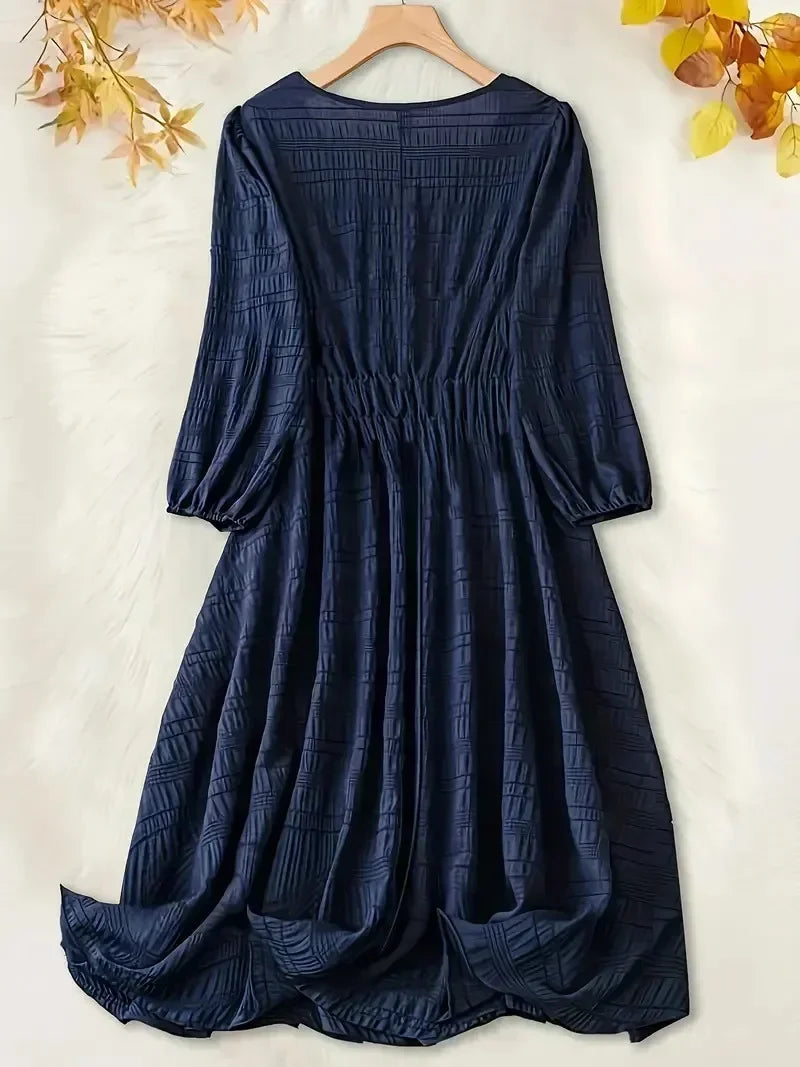 Plus Size Casual Dress with Textured Lantern Sleeves