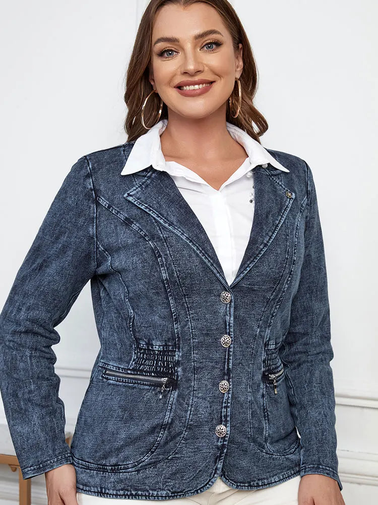 Plus Size Casual Denim Jacket Loose Fit Classic