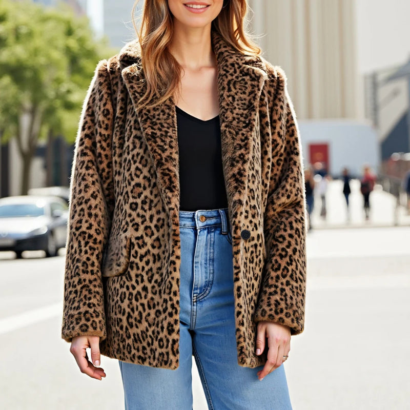 Jackets Leopard Single Button Long Sleeve Lapel Fashion