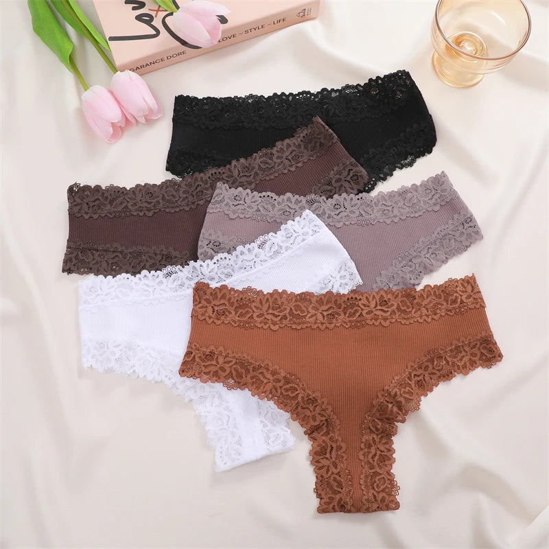 5Pcs/set Cotton Panties Floral Lace Intimate Underwear Trendy